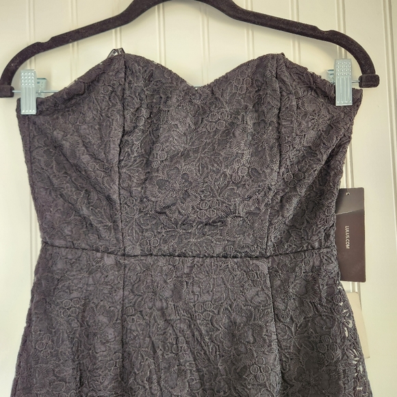 NEW LULUS Black Floral Lace Sweetheart Neckline Strapless Mini Dress LBD XS - Picture 2 of 8